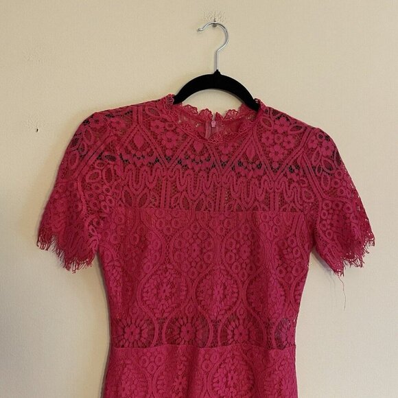 Lulus Women XS Fuchsia Lace High Neck Remarkable Short Sleeve Sheath Dress - Picture 6 of 12